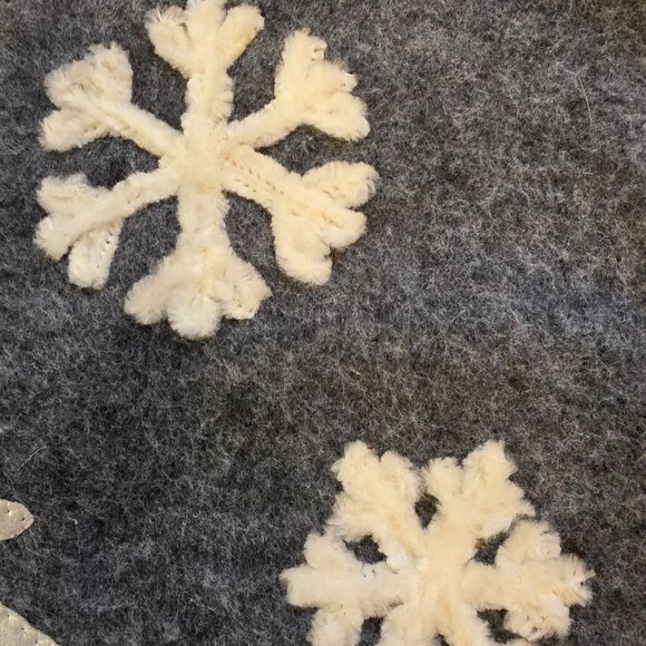 Gray Christmas Stocking With White Fleece Cuff Felt Snowflake & Deer Design - Picture 3 of 6